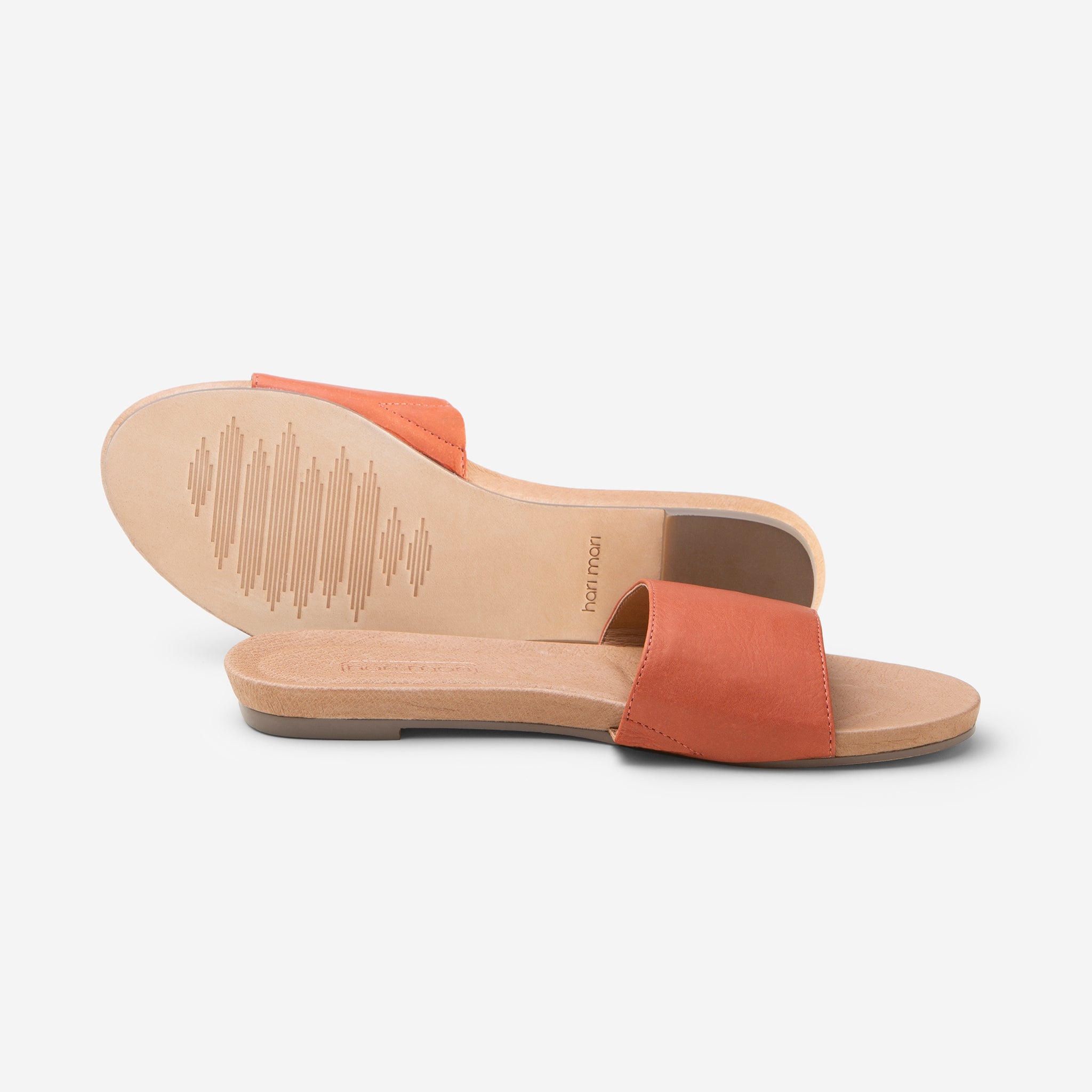 Hari Mari Women's Sydney Sandal in Bruschetta showing sandal and bottom of sandal genuine leather rubber outsole on white background 